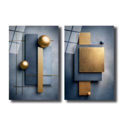 Modern Mavi ve Altın Geometrik Soyut Cam Tablo İkili Set Duvar Dekoru Modern Mavi ve Altın Geometrik Soyut Cam Tablo İkili Set