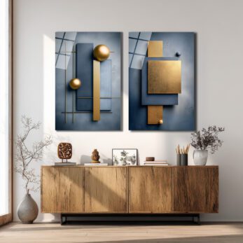 Modern Mavi ve Altın Geometrik Soyut Cam Tablo İkili Set - Glazella Modern Mavi ve Altın Geometrik Soyut Cam Tablo İkili Set - Glazella