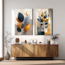 Modern Soyut Bitki Motifleri Cam Tablo Seti - Glazella Özel Tasarım Duvar Dekoru Modern Soyut Bitki Motifleri Cam Tablo Seti - Glazella Özel Tasarım