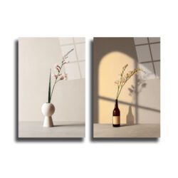 Minimalist Çiçekler İkili Modern Cam Tablo Seti - Glazella Minimalist Çiçekler İkili Modern Cam Tablo Seti - Glazella