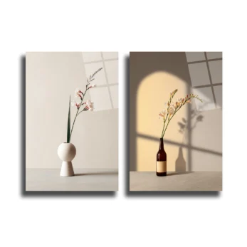 Anasayfa - Glazella Minimalist Çiçekler İkili Modern Cam Tablo Seti - Glazella