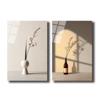 Minimalist Çiçekler İkili Modern Cam Tablo Seti