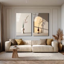 Minimalist Çiçekler İkili Modern Cam Tablo Seti Duvar Dekoru Minimalist Çiçekler İkili Modern Cam Tablo Seti