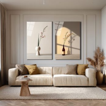 Minimalist Çiçekler İkili Modern Cam Tablo Seti - Glazella Minimalist Çiçekler İkili Modern Cam Tablo Seti - Glazella