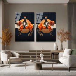Asil Duruş: Atlı Binici Modern Cam Tablo Seti Duvar Dekoru Asil Duruş: Atlı Binici Modern Cam Tablo Seti