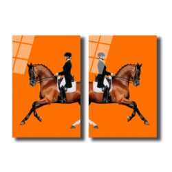 Dinamik At ve Binici Orange Cam Tablo Duvar Dekoru Dinamik At ve Binici Orange Cam Tablo
