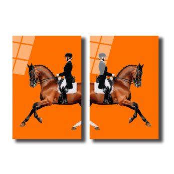 Dinamik At ve Binici Orange Cam Tablo