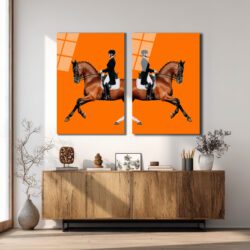 Dinamik At ve Binici Orange Cam Tablo Duvar Dekoru Dinamik At ve Binici Orange Cam Tablo