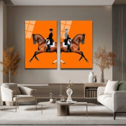 Dinamik At ve Binici Orange Cam Tablo Duvar Dekoru Dinamik At ve Binici Orange Cam Tablo