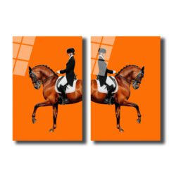 Dressage Sanatı: Zarif Atlılar İkili Cam Tablo Seti Duvar Dekoru Dressage Sanatı: Zarif Atlılar İkili Cam Tablo Seti