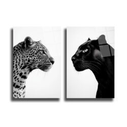 Vahşi İkili: Leopar ve Kara Panter Modern Cam Tablo Seti - Glazella Vahşi İkili: Leopar ve Kara Panter Modern Cam Tablo Seti - Glazella
