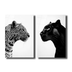 Vahşi İkili: Leopar ve Kara Panter Modern Cam Tablo Seti Duvar Dekoru Vahşi İkili: Leopar ve Kara Panter Modern Cam Tablo Seti