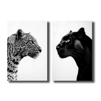 Vahşi İkili: Leopar ve Kara Panter Modern Cam Tablo Seti
