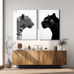 Vahşi İkili: Leopar ve Kara Panter Modern Cam Tablo Seti Duvar Dekoru Vahşi İkili: Leopar ve Kara Panter Modern Cam Tablo Seti