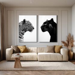 Vahşi İkili: Leopar ve Kara Panter Modern Cam Tablo Seti Duvar Dekoru Vahşi İkili: Leopar ve Kara Panter Modern Cam Tablo Seti