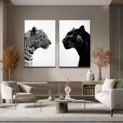 Vahşi İkili: Leopar ve Kara Panter Modern Cam Tablo Seti Duvar Dekoru Vahşi İkili: Leopar ve Kara Panter Modern Cam Tablo Seti