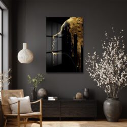 Altın Damlalı Kara Siluet Cam Tablo | Modern Sanat Duvar Dekorasyonu Duvar Dekoru Altın Damlalı Kara Siluet Cam Tablo | Modern Sanat Duvar Dekorasyonu