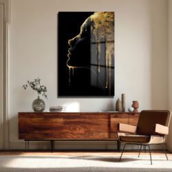 Altın Damlalı Kara Siluet Cam Tablo | Modern Sanat Duvar Dekorasyonu Duvar Dekoru Altın Damlalı Kara Siluet Cam Tablo | Modern Sanat Duvar Dekorasyonu
