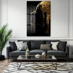 Altın Damlalı Kara Siluet Cam Tablo | Modern Sanat Duvar Dekorasyonu Duvar Dekoru Altın Damlalı Kara Siluet Cam Tablo | Modern Sanat Duvar Dekorasyonu
