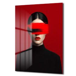 Kırmızı Fırça Darbesi Gözlü Kadın Cam Tablo | Modern Sanat Duvar Dekoru Duvar Dekoru Kırmızı Fırça Darbesi Gözlü Kadın Cam Tablo | Modern Sanat Duvar Dekoru