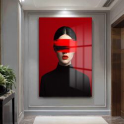 Kırmızı Fırça Darbesi Gözlü Kadın Cam Tablo | Modern Sanat Duvar Dekoru Duvar Dekoru Kırmızı Fırça Darbesi Gözlü Kadın Cam Tablo | Modern Sanat Duvar Dekoru