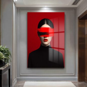 Kırmızı Fırça Darbesi Gözlü Kadın Cam Tablo | Modern Sanat Duvar Dekoru - Glazella Kırmızı Fırça Darbesi Gözlü Kadın Cam Tablo | Modern Sanat Duvar Dekoru - Glazella