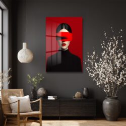 Kırmızı Fırça Darbesi Gözlü Kadın Cam Tablo | Modern Sanat Duvar Dekoru Duvar Dekoru Kırmızı Fırça Darbesi Gözlü Kadın Cam Tablo | Modern Sanat Duvar Dekoru