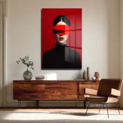 Kırmızı Fırça Darbesi Gözlü Kadın Cam Tablo | Modern Sanat Duvar Dekoru Duvar Dekoru Kırmızı Fırça Darbesi Gözlü Kadın Cam Tablo | Modern Sanat Duvar Dekoru