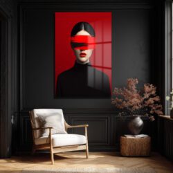 Kırmızı Fırça Darbesi Gözlü Kadın Cam Tablo | Modern Sanat Duvar Dekoru Duvar Dekoru Kırmızı Fırça Darbesi Gözlü Kadın Cam Tablo | Modern Sanat Duvar Dekoru