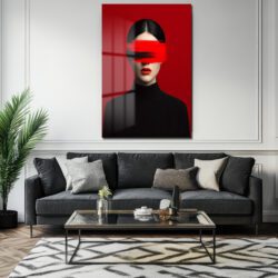 Kırmızı Fırça Darbesi Gözlü Kadın Cam Tablo | Modern Sanat Duvar Dekoru Duvar Dekoru Kırmızı Fırça Darbesi Gözlü Kadın Cam Tablo | Modern Sanat Duvar Dekoru