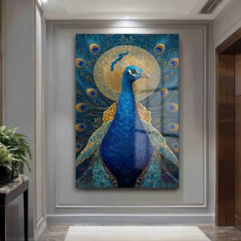 Görkemli Tavus Kuşu Altın Detaylı Sanat Cam Tablo - Glazella