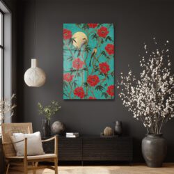 Altın Güneşli Peony ve Kuşlar Cam Tablo Uzakdoğu Esintisi Duvar Dekoru Altın Güneşli Peony ve Kuşlar Cam Tablo Uzakdoğu Esintisi