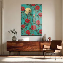 Altın Güneşli Peony ve Kuşlar Cam Tablo Uzakdoğu Esintisi Duvar Dekoru Altın Güneşli Peony ve Kuşlar Cam Tablo Uzakdoğu Esintisi