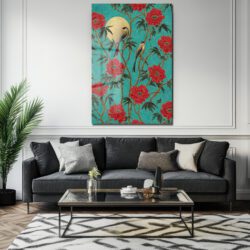 Altın Güneşli Peony ve Kuşlar Cam Tablo Uzakdoğu Esintisi Duvar Dekoru Altın Güneşli Peony ve Kuşlar Cam Tablo Uzakdoğu Esintisi