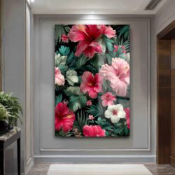 Tropik Hibiskus Çiçekleri Cam Tablo - Canlı Renklerle Duvar Sanatı Duvar Dekoru Tropik Hibiskus Çiçekleri Cam Tablo - Canlı Renklerle Duvar Sanatı