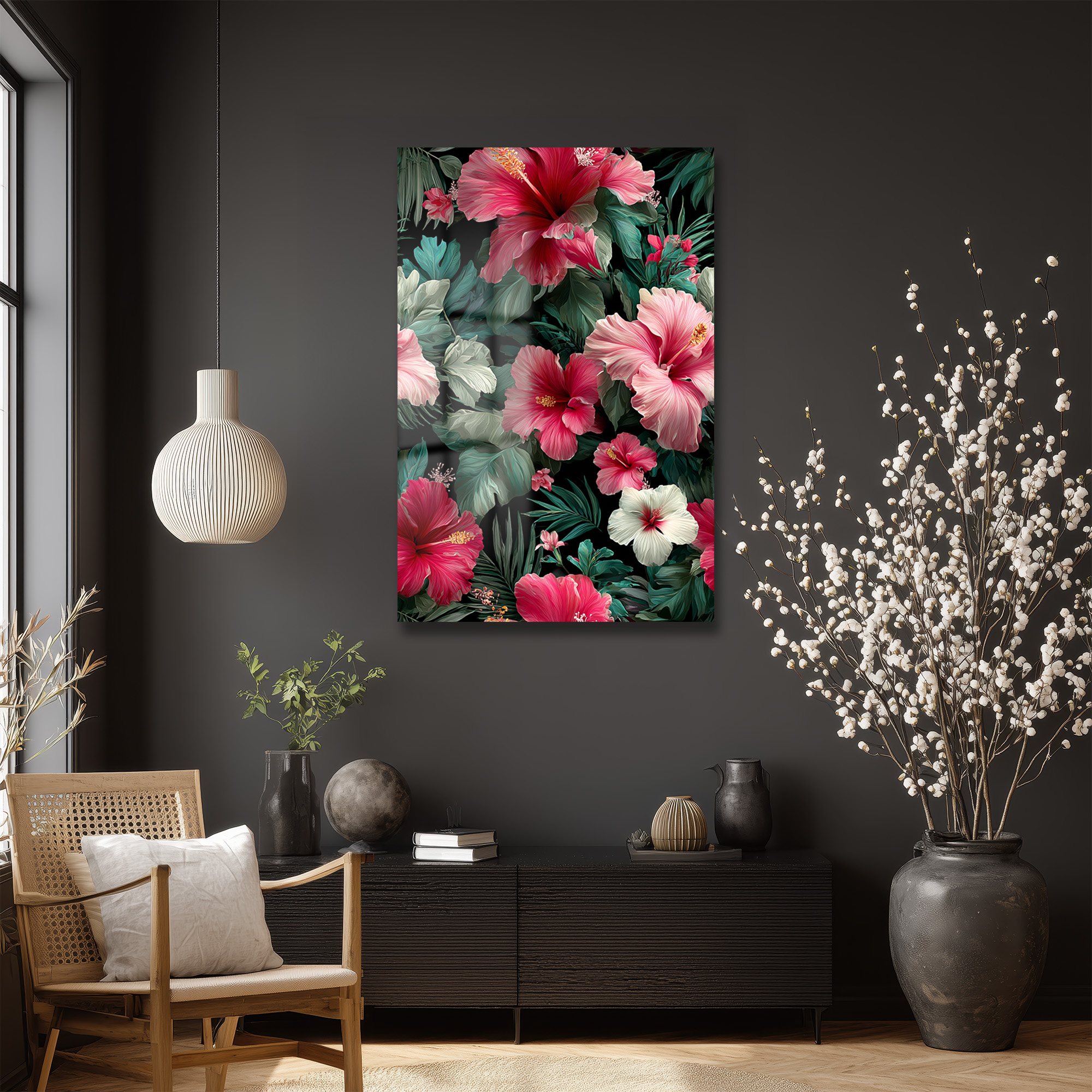 Tropik Hibiskus Çiçekleri Cam Tablo - Canlı Renklerle Duvar Sanatı Duvar Dekoru Tropik Hibiskus Çiçekleri Cam Tablo - Canlı Renklerle Duvar Sanatı