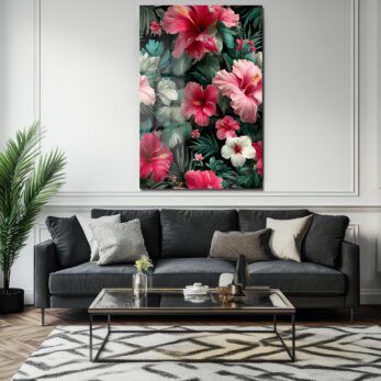 Tropik Hibiskus Çiçekleri Cam Tablo - Canlı Renklerle Duvar Sanatı - Glazella