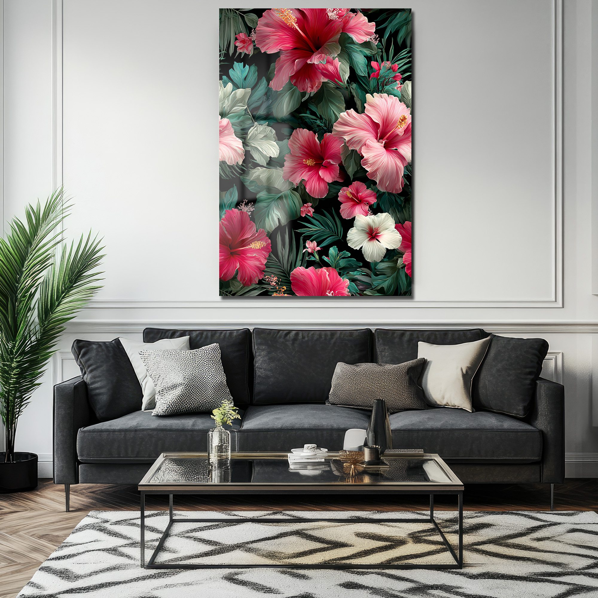 Tropik Hibiskus Çiçekleri Cam Tablo - Canlı Renklerle Duvar Sanatı Duvar Dekoru Tropik Hibiskus Çiçekleri Cam Tablo - Canlı Renklerle Duvar Sanatı
