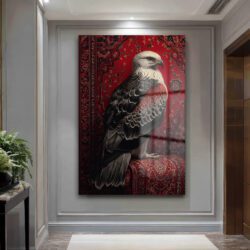 Kırmızı Halıda Asil Kartal Temalı Dekoratif Cam Tablo Duvar Dekoru Kırmızı Halıda Asil Kartal Temalı Dekoratif Cam Tablo