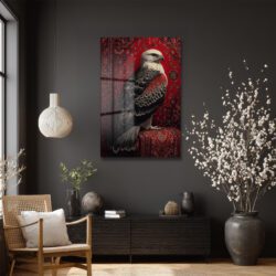 Kırmızı Halıda Asil Kartal Temalı Dekoratif Cam Tablo Duvar Dekoru Kırmızı Halıda Asil Kartal Temalı Dekoratif Cam Tablo