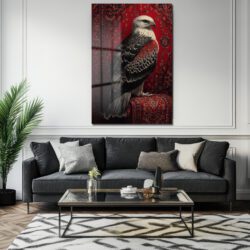 Kırmızı Halıda Asil Kartal Temalı Dekoratif Cam Tablo Duvar Dekoru Kırmızı Halıda Asil Kartal Temalı Dekoratif Cam Tablo