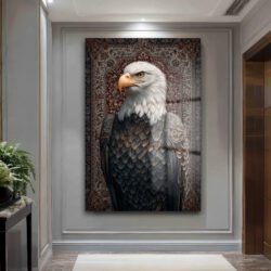 Görkemli Kartal ve Oryantal Desenli Cam Tablo Duvar Dekoru Görkemli Kartal ve Oryantal Desenli Cam Tablo