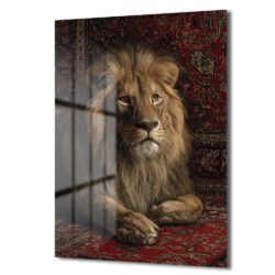 Regal Aslan Kırmızı Halı Cam Tablo - Royal İhtişam Duvar Dekoru Regal Aslan Kırmızı Halı Cam Tablo - Royal İhtişam
