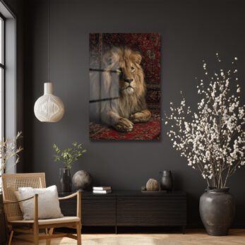 Regal Aslan Kırmızı Halı Cam Tablo - Royal İhtişam - Glazella Regal Aslan Kırmızı Halı Cam Tablo - Royal İhtişam - Glazella