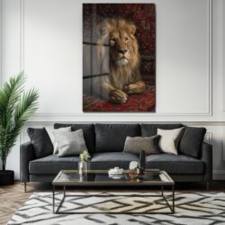 Regal Aslan Kırmızı Halı Cam Tablo - Royal İhtişam Duvar Dekoru Regal Aslan Kırmızı Halı Cam Tablo - Royal İhtişam