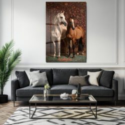 Asil Atlar ve Oryantal Halı Cam Tablo Duvar Dekoru Asil Atlar ve Oryantal Halı Cam Tablo