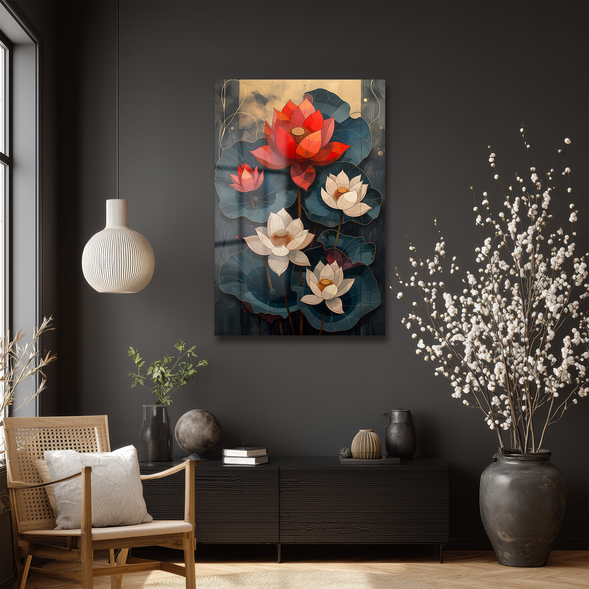 Asil Lotus Çiçekleri Cam Tablo - Zarafet ve Huzur Duvar Dekoru Asil Lotus Çiçekleri Cam Tablo - Zarafet ve Huzur