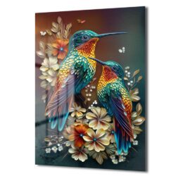 Büyüleyici Kolibri Aşkı Cam Tablo - Canlı Renkler ve Zarafet Duvar Dekoru Büyüleyici Kolibri Aşkı Cam Tablo - Canlı Renkler ve Zarafet