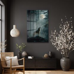 Dolunayda Uluyan Kurt Mistik Orman Temalı Cam Tablo Duvar Dekoru Dolunayda Uluyan Kurt Mistik Orman Temalı Cam Tablo