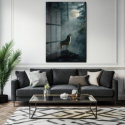 Dolunayda Uluyan Kurt Mistik Orman Temalı Cam Tablo Duvar Dekoru Dolunayda Uluyan Kurt Mistik Orman Temalı Cam Tablo